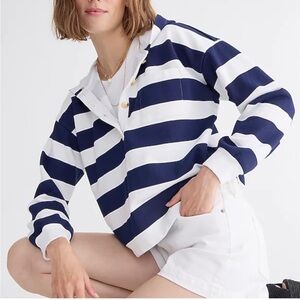J Crew University Terry Henley Striped Navy and White Hoodie